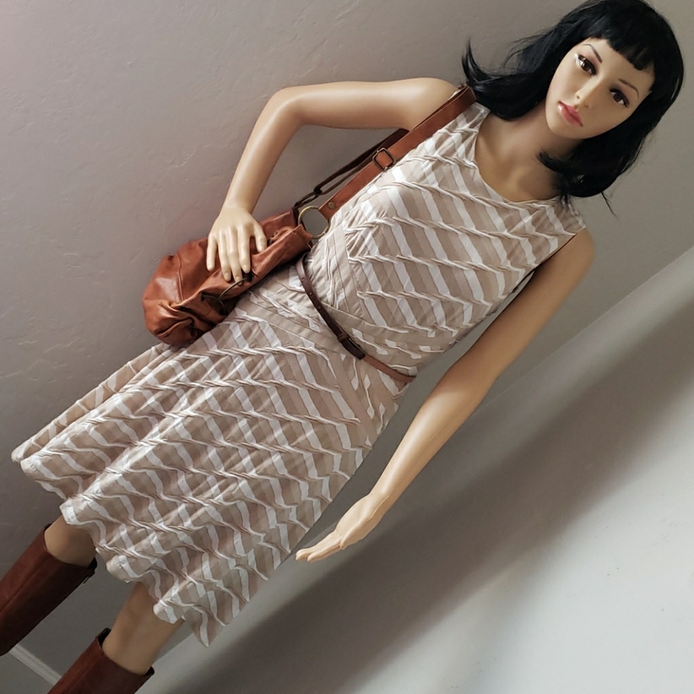 Trulli Tan Geometric Fit & Flare Dress